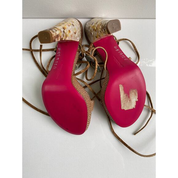 Vintage Emanuel Ungaro Mosaic Shell Tie Up Heels - Picture 5 of 5